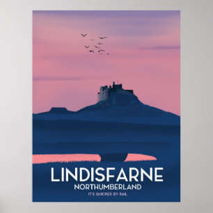 Lindisfarne Northumberland Castle Reiseplakat. Poster