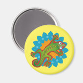 Lindo lagarto verde sobre flor, lizard magnet (Vorderseite/Rückseite)
