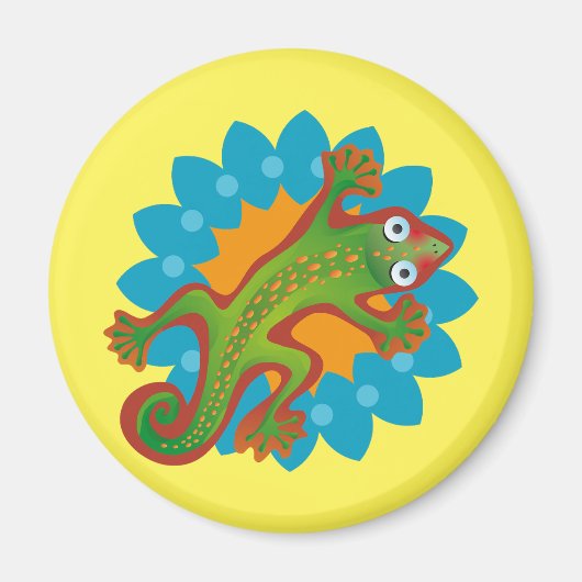 Lindo lagarto verde sobre flor, lizard magnet (Vorne)