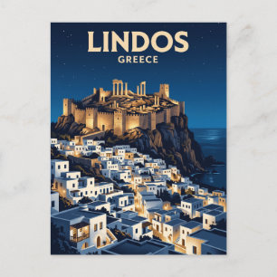 Lindos bei Nacht Griechenland Postkarte