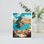 Lindos Greece Art Vintage Travel Illustration Postkarte (Stehend Vorderseite)