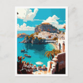 Lindos Greece Vintage Reise Illustration Postkarte (Vorderseite)