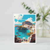 Lindos Greece Vintage Reise Illustration Postkarte (Stehend Vorderseite)