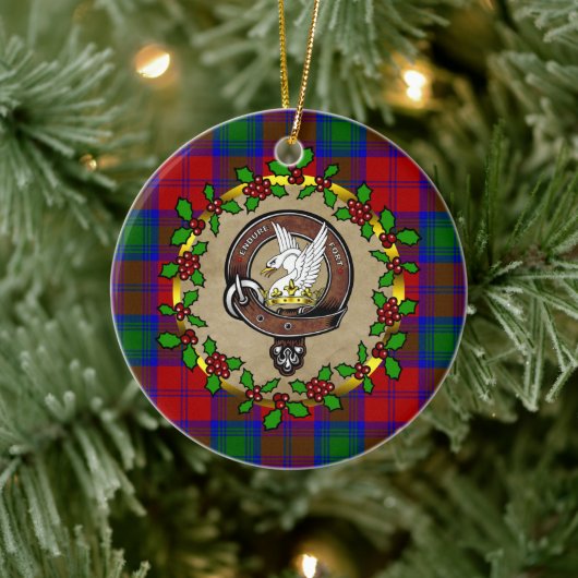 Lindsay Clan Abzeichen & Tartan Personalisiert Wei Keramik Ornament (Baum)