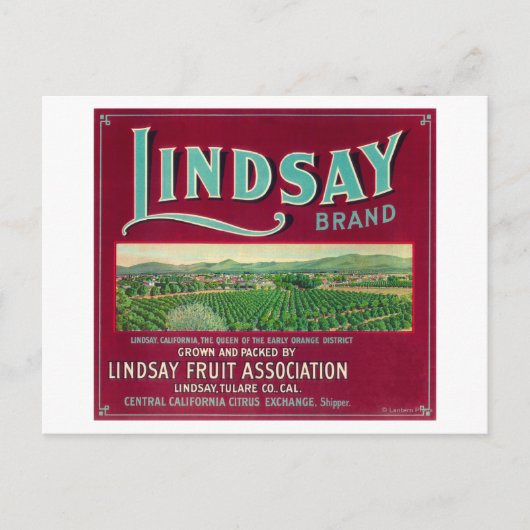 Lindsay Orange LabelLindsay, CA Postkarte (Vorderseite)
