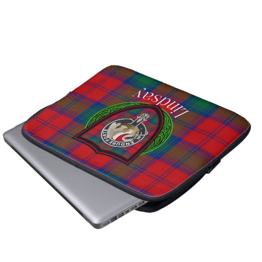 Lindsay Scottish Clan Tartan & Crest Laptopschutzhülle (Vorne Knopf)