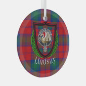 Lindsay Scottish Clan Tartan & Crest Ornament Aus Glas (Vorderseite Rechts)