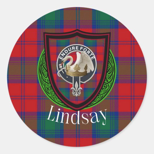 Lindsay Scottish Clan Tartan & Crest Runder Aufkleber (Vorderseite)