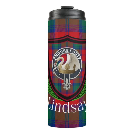 Lindsay Scottish Clan Tartan & Crest Thermosbecher (Vorderseite)