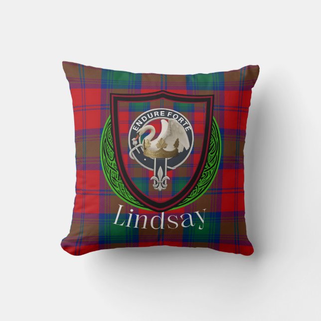 Lindsay Scottish Clan Tartan & Wappen Kissen (Vorderseite)