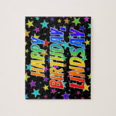 "LINDSAY" Vorname, Spaß "GLÜCKLICHER GEBURTSTAG" Puzzle (Vertikal)