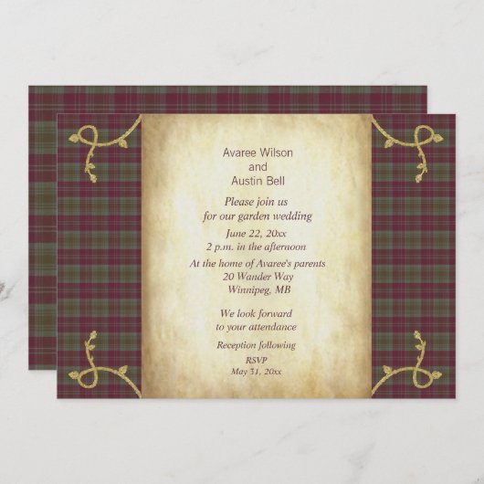 Lindsay Weathered Scottish Tartan Garden Wedding Einladung (Vorne/Hinten)