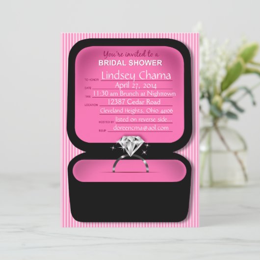Lindsey Bling Ring-Kasten-Brautpartyrosa Einladung (Stehend Vorderseite)