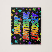 "LINDSEY" Vorname, Spaß "GLÜCKLICHER GEBURTSTAG" Puzzle (Vertikal)