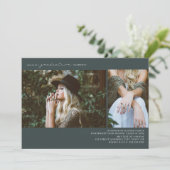 Line Art 2 Foto Emerald Graduation Party Einladung (Stehend Vorderseite)