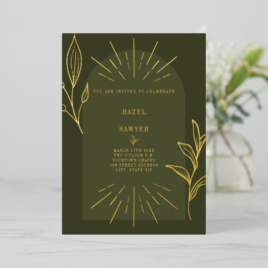 Line Art Arch Botanic Green Folieneinladung (Stehend vorne)