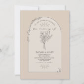Line Art Arch Bouquet Desert Tan Wedding Einladung (Vorderseite)