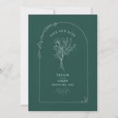 Line Art Arch Bouquet Emerald Wedding Save The Date (Vorderseite)