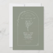 Line Art Arch Bouquet Sage Green Wedding Einladung (Vorderseite)
