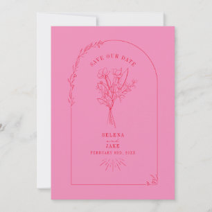 Line Art Arch Bouquet Save the Date rosa und rot