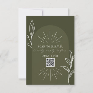 Line Art Arch Green Wedding QR Code RSVP Karte