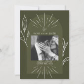 Line Art Arch Script Green Foto Hochzeit Save The Date (Vorderseite)