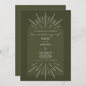 Line Art Arch Script Green Wedding Einladung (Vorne/Hinten)