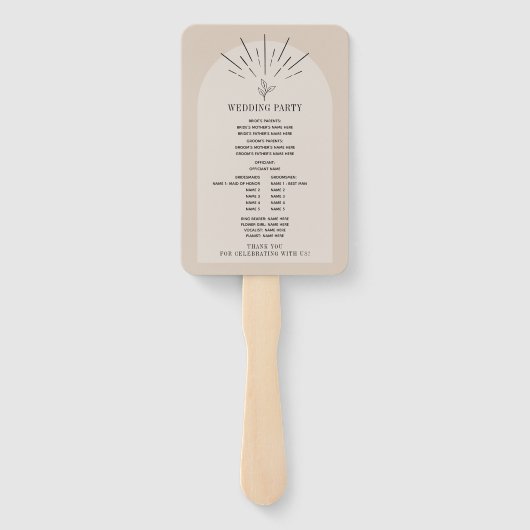 Line Art Arch Tan Botanisches Hochzeitsprogramm Fächer (Rückseite)