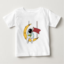 Line Art Astronaut Sitting Moon Illustration Baby T-shirt