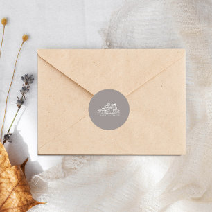 Line Art Barn Amethyst Gray Farm Hochzeit im Herbs Runder Aufkleber