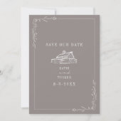Line Art Barn Amethyst Gray Farm Wedding Save The Date (Vorderseite)