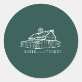 Line Art Barn Emerald Farm Hochzeit im Herbst Runder Aufkleber (Vorderseite)