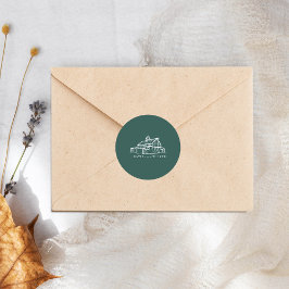 Line Art Barn Emerald Farm Hochzeit im Herbst Runder Aufkleber