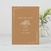 Line Art Barn Goldenrod Farm Wedding Save The Date (Stehend Vorderseite)