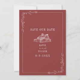 Line Art Barn Mute Red Farm Hochzeit Save The Date