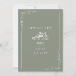 Line Art Barn Sage Grüne Farm Hochzeit Save The Date