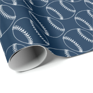 Line Art Baseballs-Blue und White-Gift-Whitepaper Geschenkpapier