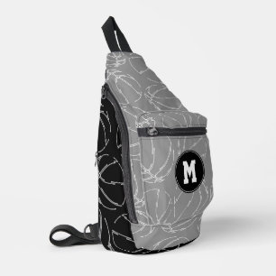 Line-Art-Basketbälle auf schwarzen grauen Farbblöc Crossbody Bag