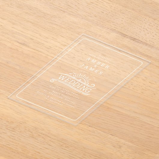 Line Art Beach Waves Sunset Wedding Acryleinladungen (Ablage )