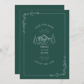 Line Art Berge Aquamarine Hochzeit retten das Datu Save The Date (Vorne/Hinten)