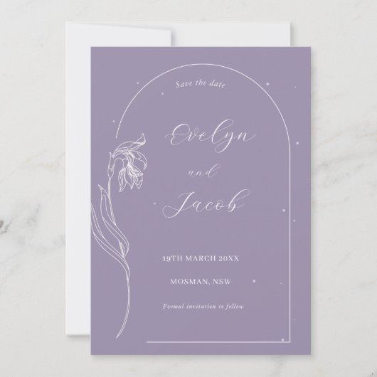 Line Art Blume arch Lavender Save the Date Einladung (Vorderseite)