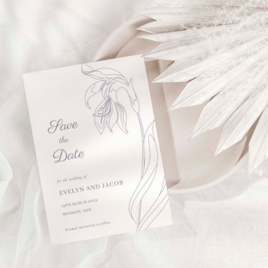 Line Art Blume arch Lavender Save the Date Einladung