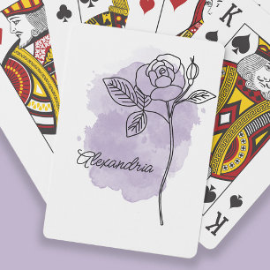 Line Art-Blume Rose Lila Aquarell Name Spielkarten