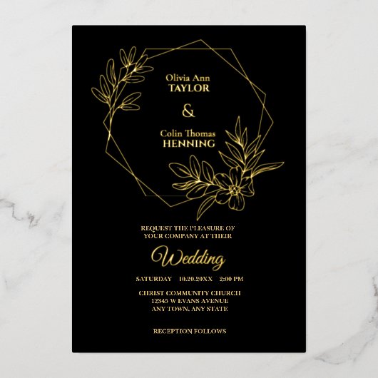 Line Art Blumenrahmen Foto Hochzeitsfolie laden Folieneinladung (Vorderseite)