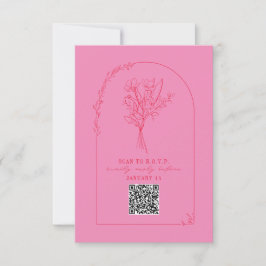 Line Art Bouquet Arch Rosa Red Wedding QR UAWG RSVP Karte