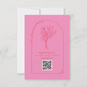 Line Art Bouquet Arch Rosa Red Wedding QR UAWG RSVP Karte