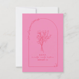 Line Art Bouquet Arch Rosa Red Wedding RSVP Karte