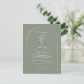 Line Art Bouquet Sage Green Wedding Details Begleitkarte (Stehend Vorderseite)