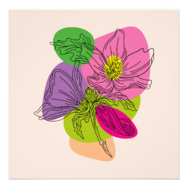 Line Art Bright Hibisken Blume Fotodruck