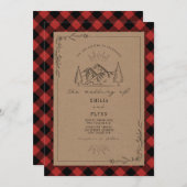 Line Art Buffalo Karierte Hochzeit Einladung (Vorne/Hinten)